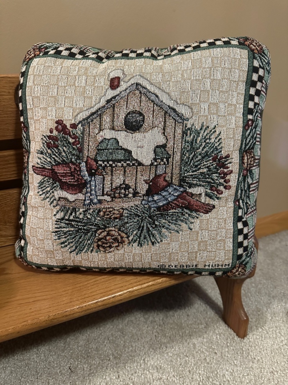 Debbie Mumm Cardinals at Bird House Decorative Throw Pillow